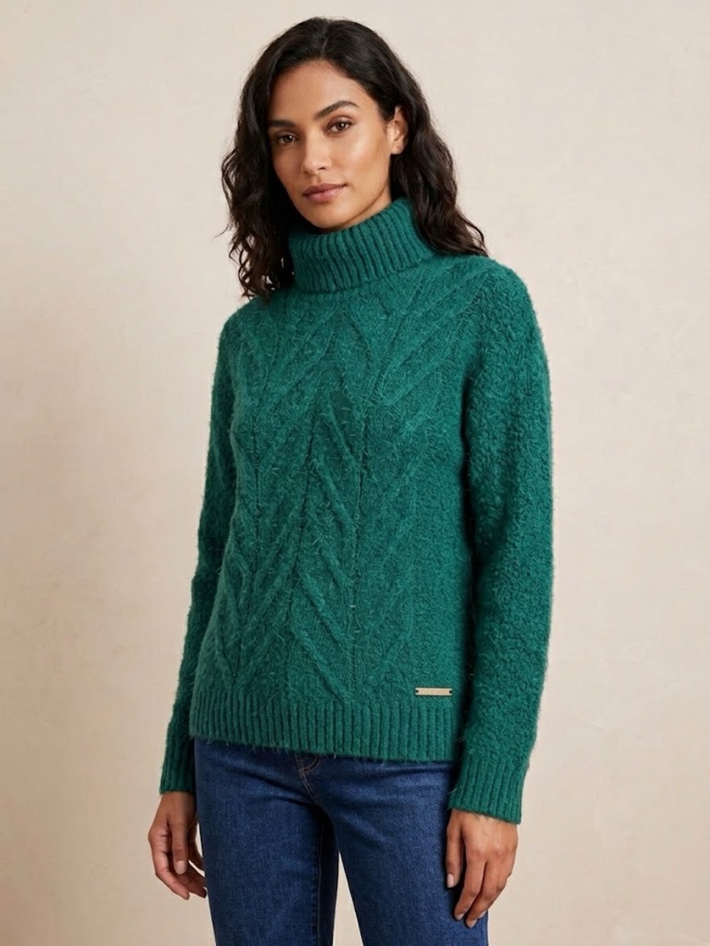 Halston Women’s Alpine Green Cable Knit Turtleneck Sweater Various Sizes